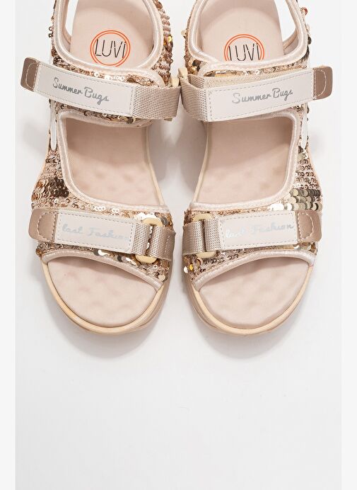 ARTHUR Bej -Altın Payet Bantlı Kalın Taban Kadın Spor Sandalet - Görsel 3