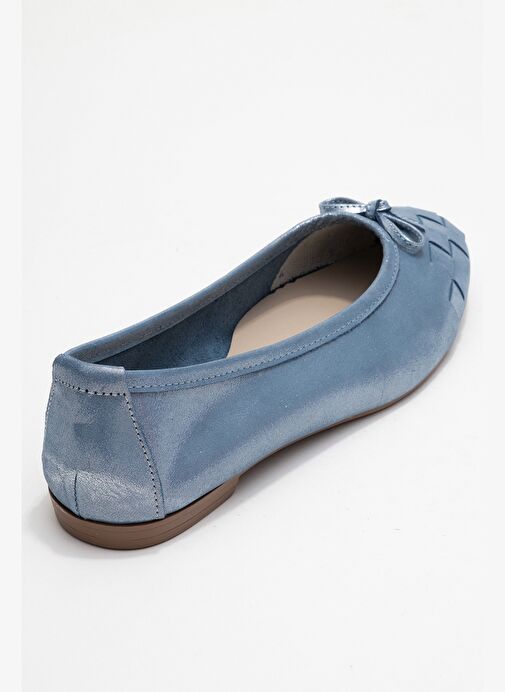 03 Mavi Simli Hakiki Deri Kadın Babet Ayakkabı - Görsel 6