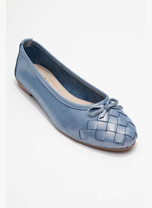 03 Mavi Simli Hakiki Deri Kadın Babet Ayakkabı - Görsel 4