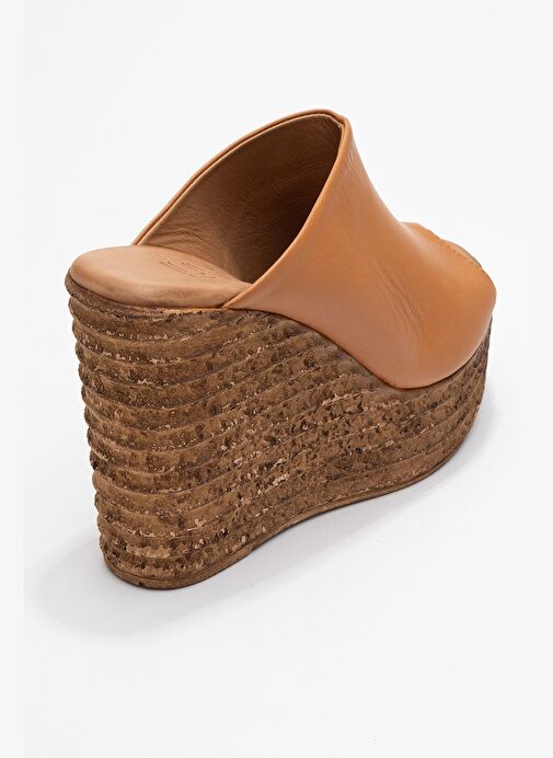 NELLY Taba Cilt Hakiki Deri Kadın Dolgu Topuklu Terlik - Görsel 6