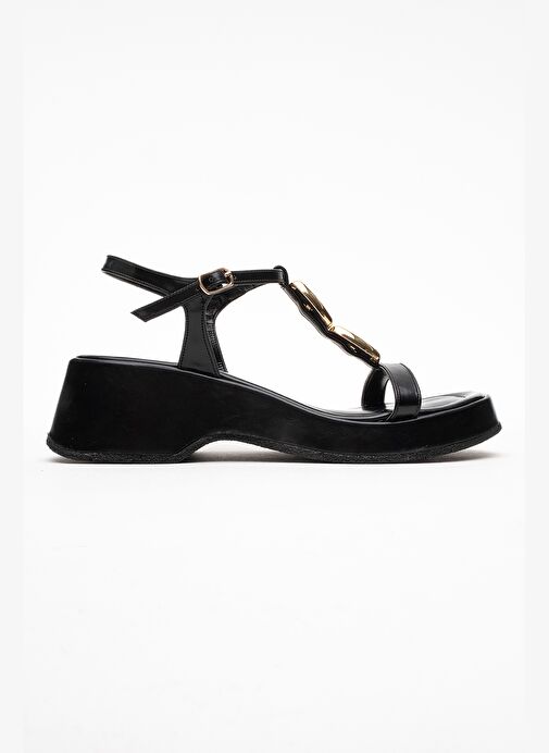 KERRY Siyah Gold Tokalı Dolgu Tabanlı Kadın Sandalet - Görsel 7