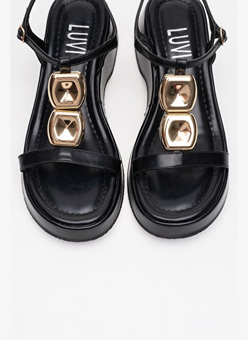 KERRY Siyah Gold Tokalı Dolgu Tabanlı Kadın Sandalet - Görsel 3