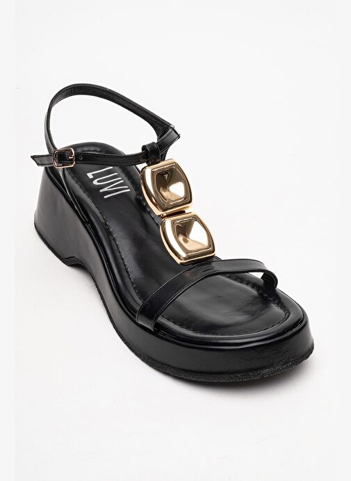 KERRY Siyah Gold Tokalı Dolgu Tabanlı Kadın Sandalet - Görsel 4