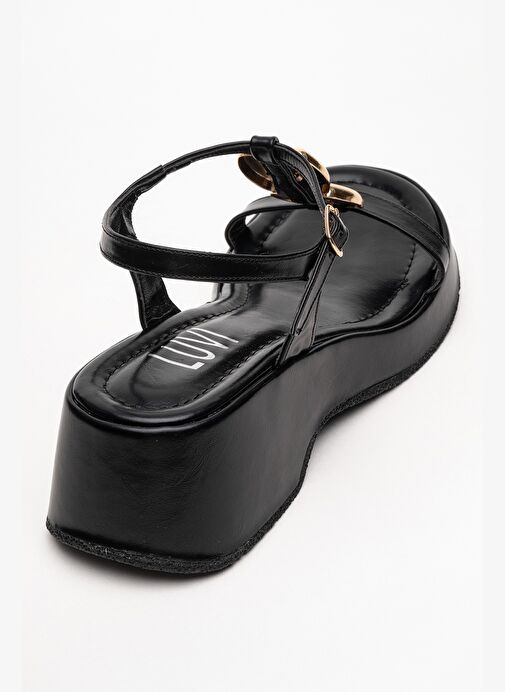 KERRY Siyah Gold Tokalı Dolgu Tabanlı Kadın Sandalet - Görsel 6