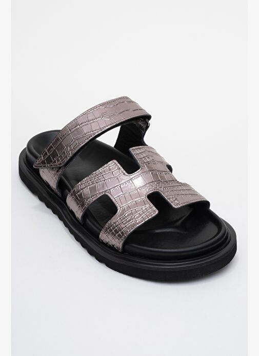 LOANA Platin Baskı Hakiki Deri Kadın Terlik - Görsel 4