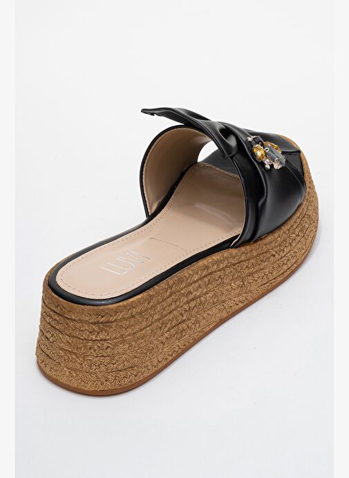 SHARA Siyah Fiyonklu Arı Tokalı Dolgu Tabanlı Kadın Terlik - Görsel 6