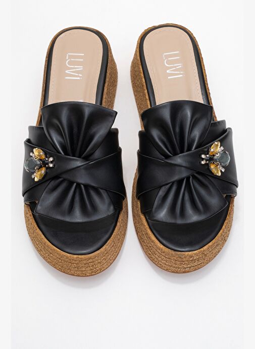 SHARA Siyah Fiyonklu Arı Tokalı Dolgu Tabanlı Kadın Terlik - Görsel 3