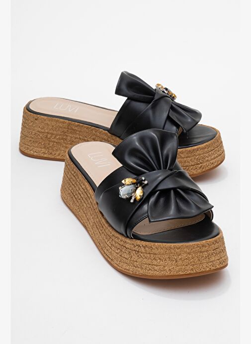 SHARA Siyah Fiyonklu Arı Tokalı Dolgu Tabanlı Kadın Terlik - Görsel 2