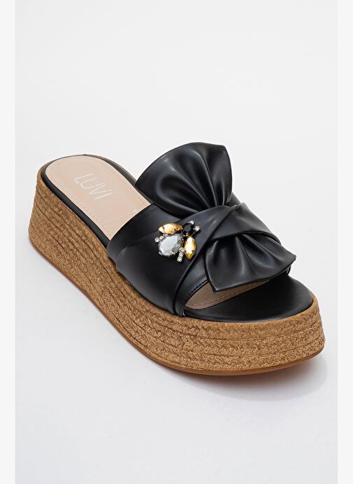 SHARA Siyah Fiyonklu Arı Tokalı Dolgu Tabanlı Kadın Terlik - Görsel 4