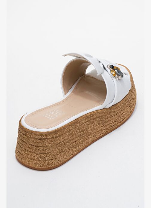 SHARA Beyaz Fiyonklu Arı Tokalı Dolgu Tabanlı Kadın Terlik - Görsel 6