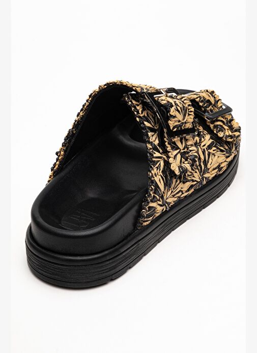 MILANA Siyah Desenli Hakiki Deri Tokalı Çift Bantlı Kadın Terlik - Görsel 6