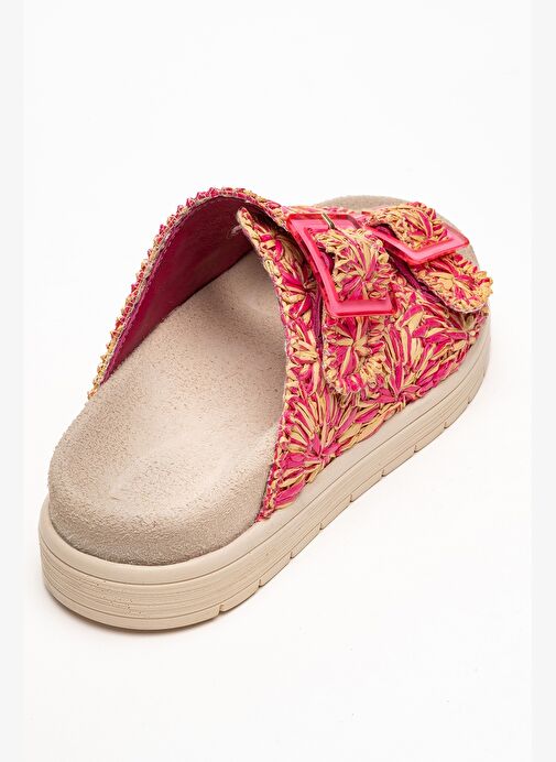 MILANA Pembe Desenli Hakiki Deri Tokalı Çift Bantlı Kadın Terlik - Görsel 6