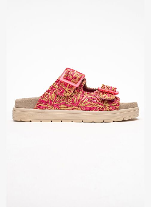 MILANA Pembe Desenli Hakiki Deri Tokalı Çift Bantlı Kadın Terlik - Görsel 7