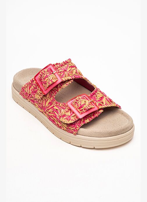 MILANA Pembe Desenli Hakiki Deri Tokalı Çift Bantlı Kadın Terlik - Görsel 4