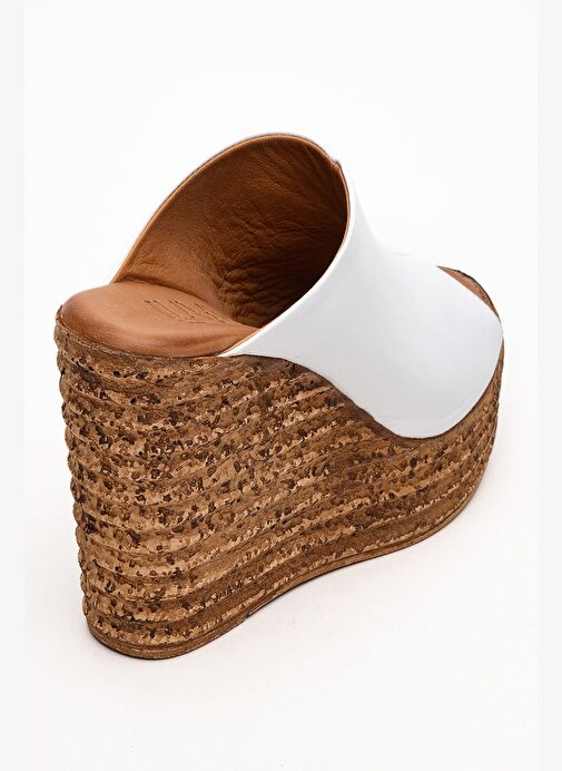 NELLY Beyaz Cilt Hakiki Deri Kadın Dolgu Topuklu Terlik - Görsel 6