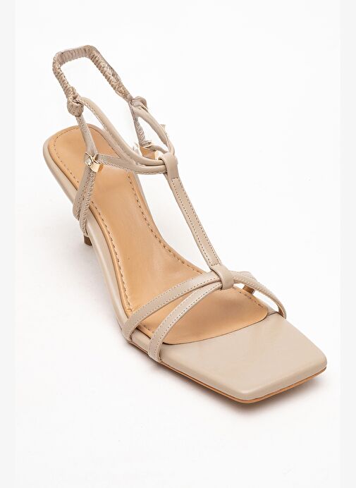 GIBSON Bej Kare Burunlu Kadın Topuklu Sandalet - Görsel 4