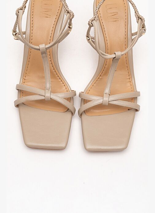 GIBSON Bej Kare Burunlu Kadın Topuklu Sandalet - Görsel 3