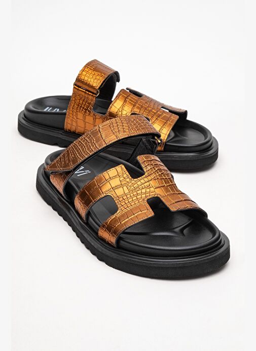 LOANA Bakır Baskı Hakiki Deri Kadın Terlik - Görsel 2