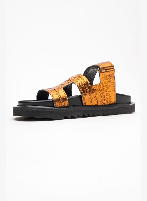 LOANA Bakır Baskı Hakiki Deri Kadın Terlik - Görsel 5