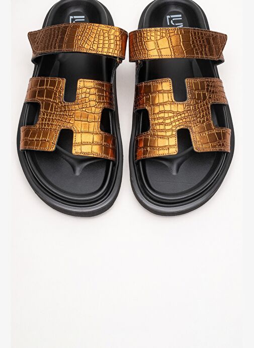 LOANA Bakır Baskı Hakiki Deri Kadın Terlik - Görsel 3