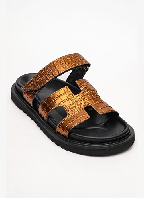 LOANA Bakır Baskı Hakiki Deri Kadın Terlik - Görsel 4