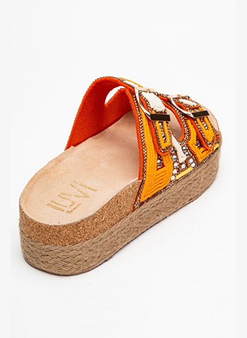 Luvi Shoes Luvi Shoes BOBBY Turuncu Taşlı Etnik Desenli Hasır Kalın Mantar Tabanlı Kadın Terlik Boyner'de! Turuncu - 6. görsel