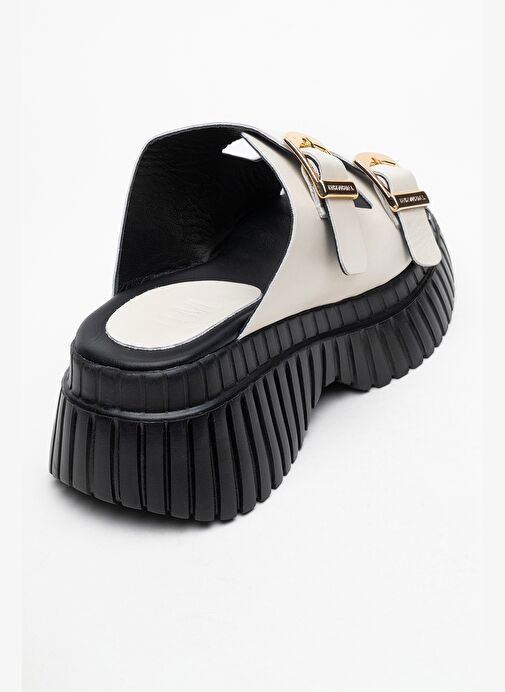 Luvi Shoes Luvi Shoes JOANES Ekru Cilt Hakiki Deri Çift Bantlı Kadın Dolgu Taban Terlik Boyner'de! Ekru - 5. görsel