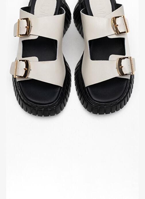 Luvi Shoes Luvi Shoes JOANES Ekru Cilt Hakiki Deri Çift Bantlı Kadın Dolgu Taban Terlik Boyner'de! Ekru - 7. görsel