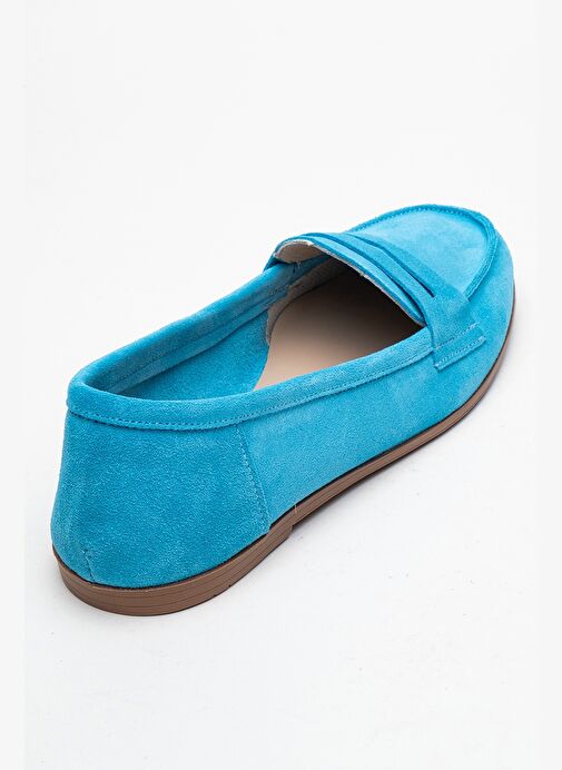 F02 Açık Mavi Süet Hakiki Deri Kadın Loafer Ayakkabı - Görsel 6