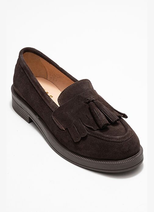 MİLİNA Kahverengi Süet Püsküllü Hakiki Deri Kadın Loafer Ayakkabı - Görsel 4