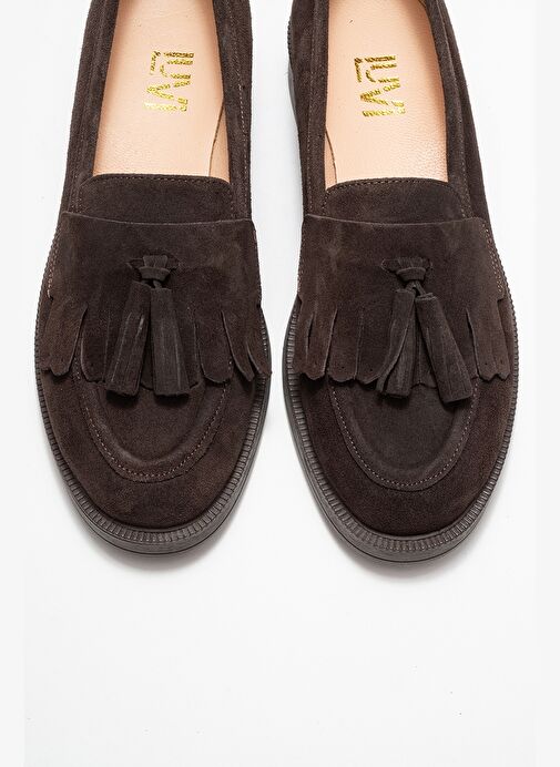 MİLİNA Kahverengi Süet Püsküllü Hakiki Deri Kadın Loafer Ayakkabı - Görsel 3
