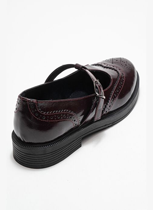 JANNEY Bordo Rugan Hakiki Deri Bantlı Kadın Loafer Ayakkabı - Görsel 6