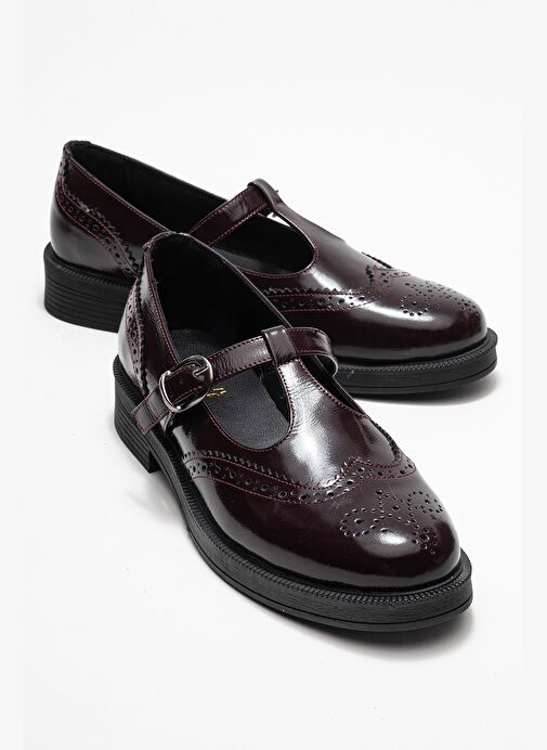 JANNEY Bordo Rugan Hakiki Deri Bantlı Kadın Loafer Ayakkabı - Görsel 2
