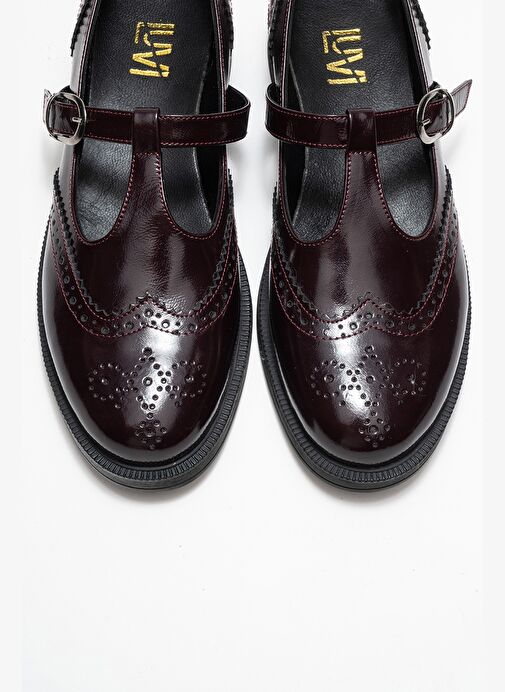 JANNEY Bordo Rugan Hakiki Deri Bantlı Kadın Loafer Ayakkabı - Görsel 3