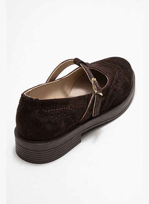 JANNEY Kahverengi Süet Hakiki Deri Bantlı Kadın Loafer Ayakkabı - Görsel 6