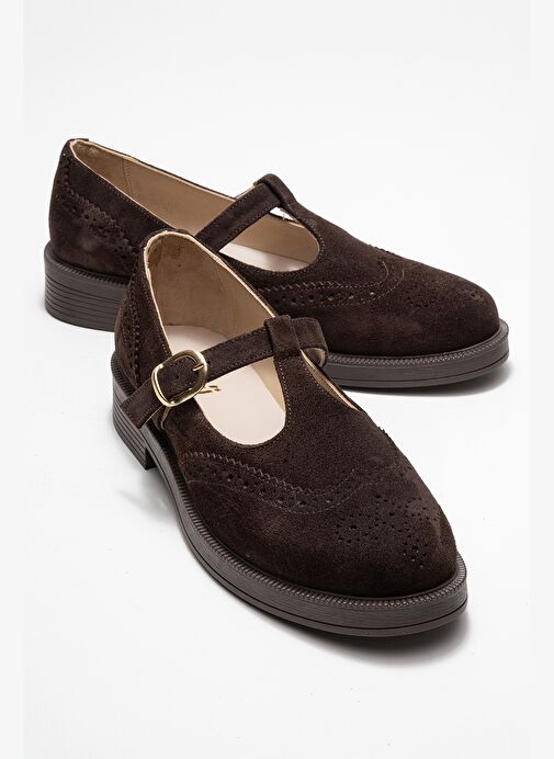 JANNEY Kahverengi Süet Hakiki Deri Bantlı Kadın Loafer Ayakkabı - Görsel 2