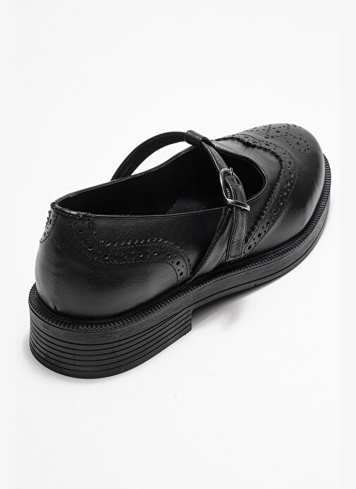 JANNEY Siyah Cilt Hakiki Deri Bantlı Kadın Loafer Ayakkabı - Görsel 6