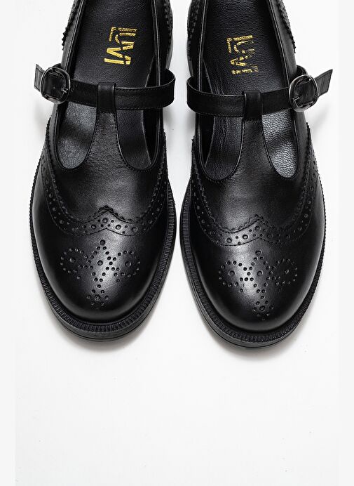 JANNEY Siyah Cilt Hakiki Deri Bantlı Kadın Loafer Ayakkabı - Görsel 3