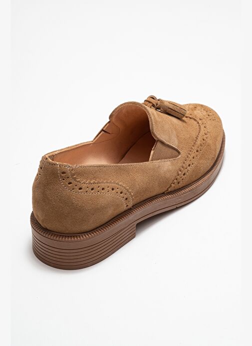 ALEX Toprak Süet Hakiki Deri Püsküllü Lastikli Kadın Loafer Ayakkabı - Görsel 6
