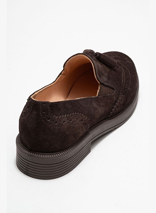 ALEX Kahverengi Süet Hakiki Deri Püsküllü Lastikli Kadın Loafer Ayakkabı - Görsel 6