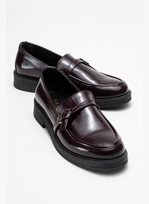GALEA Bordo Rugan Tokalı Hakiki Deri Kadın Loafer Ayakkabı - Görsel 2