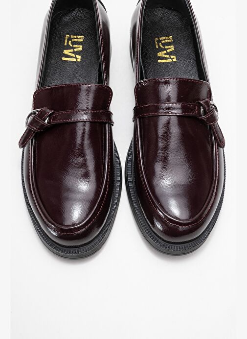 GALEA Bordo Rugan Tokalı Hakiki Deri Kadın Loafer Ayakkabı - Görsel 3