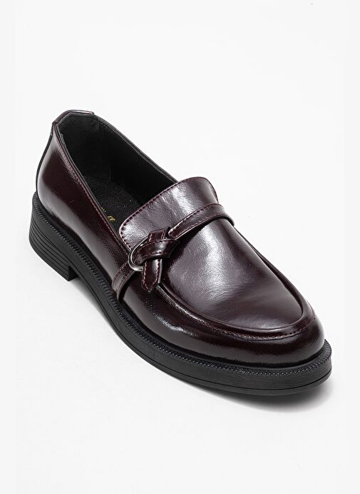 GALEA Bordo Rugan Tokalı Hakiki Deri Kadın Loafer Ayakkabı - Görsel 4