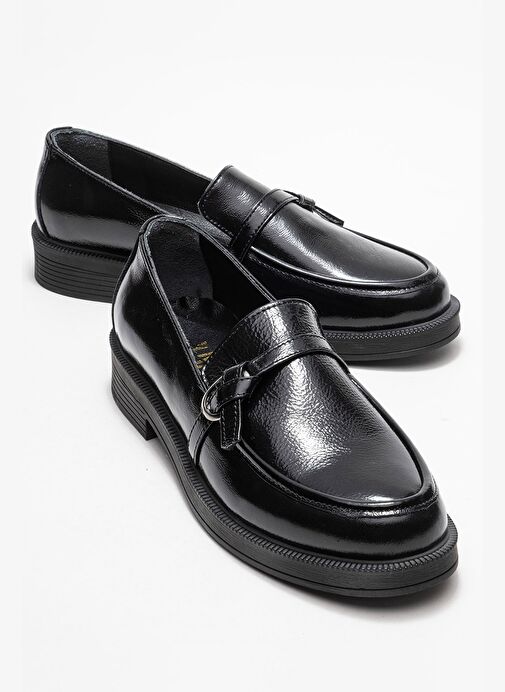 GALEA Siyah Rugan Tokalı Hakiki Deri Kadın Loafer Ayakkabı - Görsel 2
