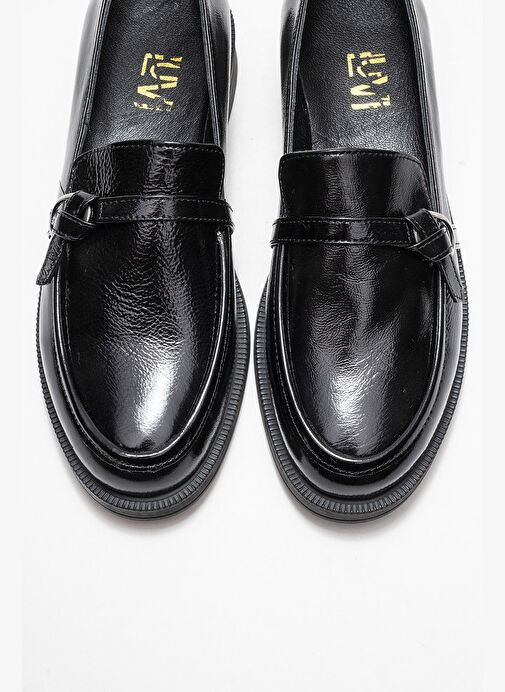 GALEA Siyah Rugan Tokalı Hakiki Deri Kadın Loafer Ayakkabı - Görsel 3