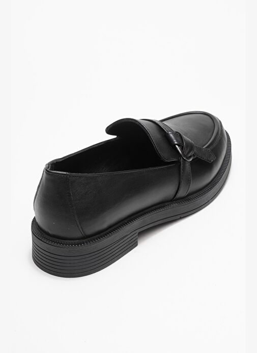 GALEA Siyah Cilt Tokalı Hakiki Deri Kadın Loafer Ayakkabı - Görsel 6