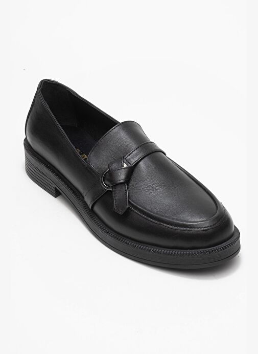GALEA Siyah Cilt Tokalı Hakiki Deri Kadın Loafer Ayakkabı - Görsel 4