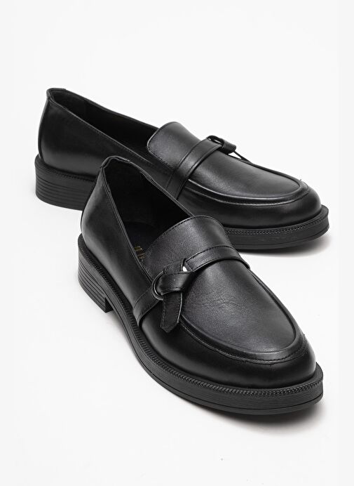 GALEA Siyah Cilt Tokalı Hakiki Deri Kadın Loafer Ayakkabı - Görsel 2
