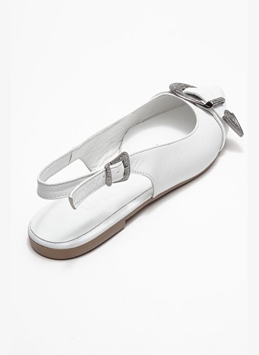 DOROTHY Beyaz Hakiki Deri Tokalı Sivri Burunlu Kadın Sandalet - Görsel 6