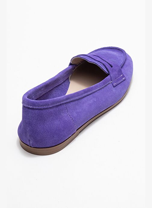 F02 Eflatun Süet Hakiki Deri Kadın Loafer Ayakkabı - Görsel 6